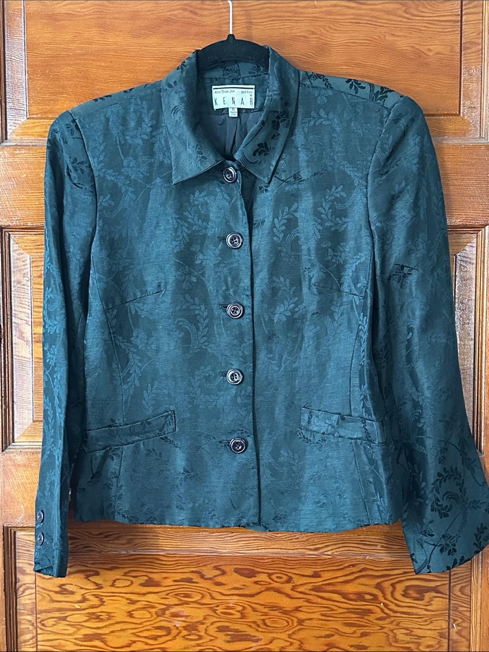 Vintage Kenar Black Silk Linen Floral Jacquard Blazer